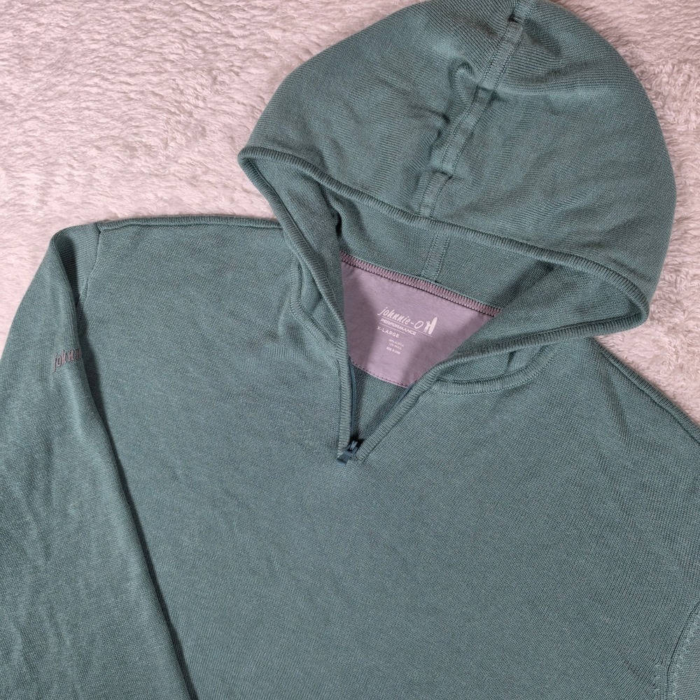 Johnnie-O Royce Mens XL Green Grass Wool 1/4 zip L/S Hoodie JMHD100090 Flaw